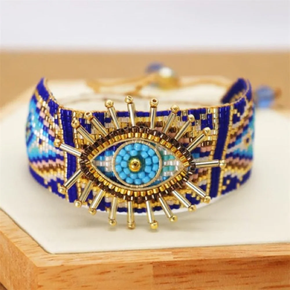 Miyuki Beads Evil Eye Bracelet Amulet Charm Beaded Turkish Good Luck Blue